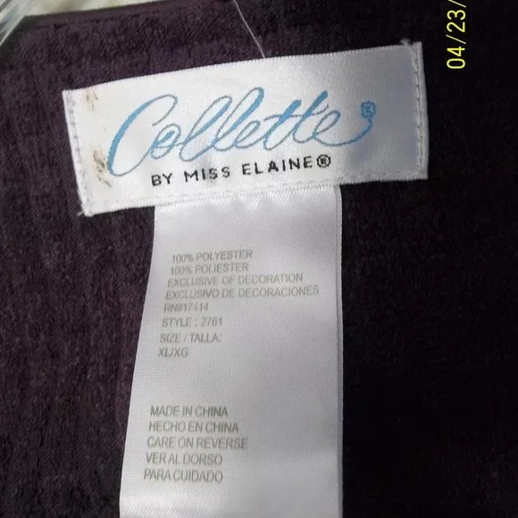 Collette Purple Robe XL Long Sleeve Embroidery on Front Zip Front - Picture 4 of 5